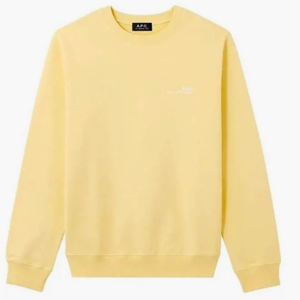 A.P.C. Sweaters Butter Yellow Logo Crew Neck Long Sleeve Pullover Sweatshirts